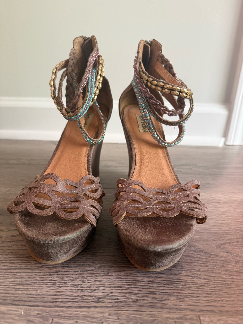 Not Rated Brown Platform Sandals with Beaded Ankle Straps